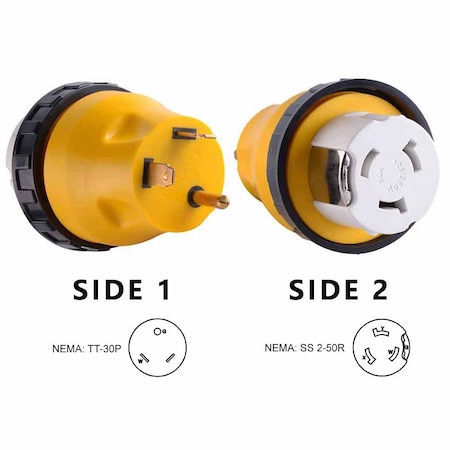 Superior Electric Plug Adapter, Locking, 2-50R, TT-30P, Black/White/Yellow RVA1510L